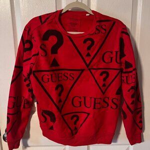 Vintage Y2K Guess All Over Print Red Pullover Crewneck Sweatshirt Men’s Size S/M